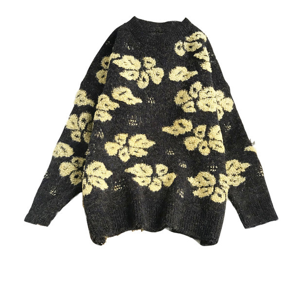 Νέο μοντέλο γυναικείο πουλόβερ με λουλουδάτο μοτίβο - φαρδύ μοντέλο