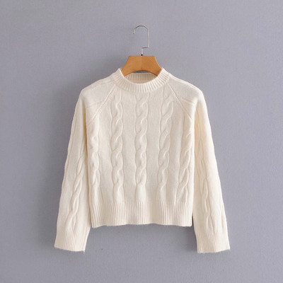 Κοντό πλεκτό πουλόβερ με στρογγυλή λαιμόκοψη