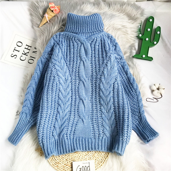 Νέο μοντέλο γυναικείο πουλόβερ με ψηλό γιακά και μακριά μανίκια