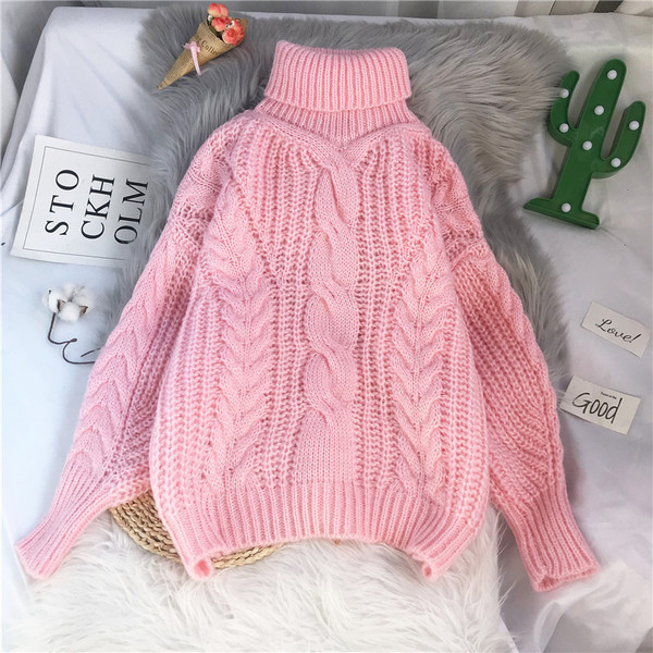 Νέο μοντέλο γυναικείο πουλόβερ με ψηλό γιακά και μακριά μανίκια