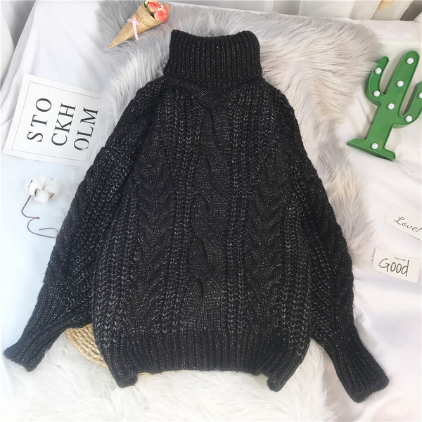 Νέο μοντέλο γυναικείο πουλόβερ με ψηλό γιακά και μακριά μανίκια