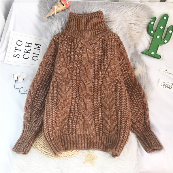 Νέο μοντέλο γυναικείο πουλόβερ με ψηλό γιακά και μακριά μανίκια