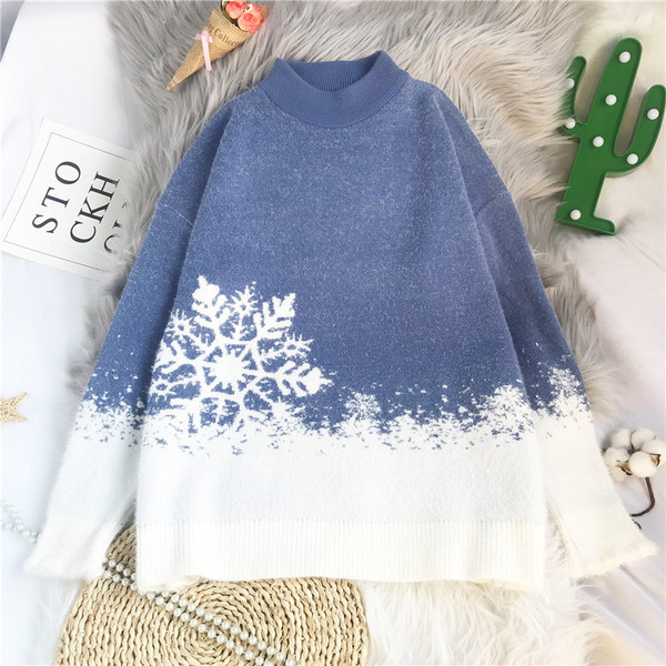 Božićni pulover s polo ovratnikom na snježne pahulje za žene