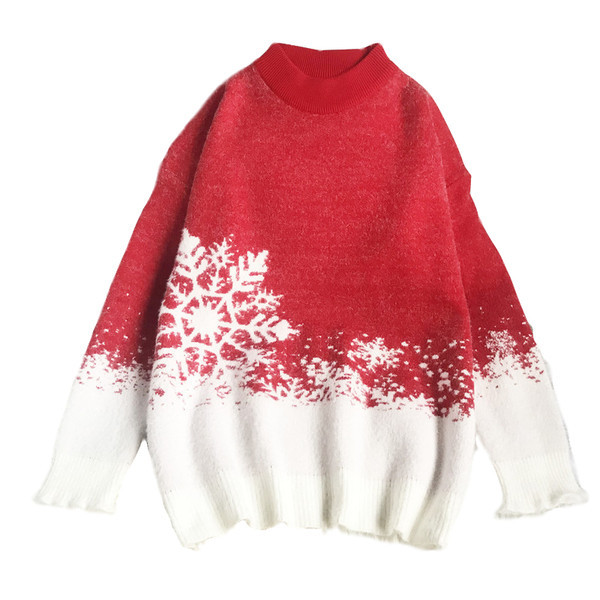 Božićni pulover s polo ovratnikom na snježne pahulje za žene