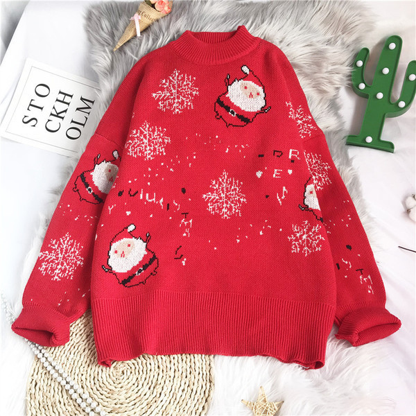 Νέο μοντέλο Χριστουγεννιάτικο πουλόβερ με χαμηλό κολάρο για γυναίκες