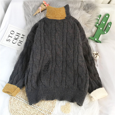 Πλεκτό πουλόβερ με ψηλό κολάρο και μακριά μανίκια για γυναίκες