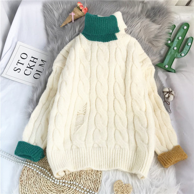Πλεκτό πουλόβερ με ψηλό κολάρο και μακριά μανίκια για γυναίκες