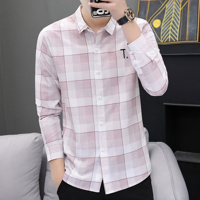 Ανδρικό πουκάμισο καρό με μακριά μανίκια και κλασικό γιακά