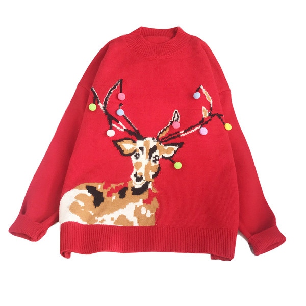 Pulover de Crăciun de damă modern, cu decolteu rotund