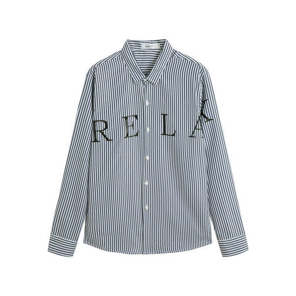 Ανδρικό ριγέ πουκάμισο με επιγραφή και κλασικό κολάρο