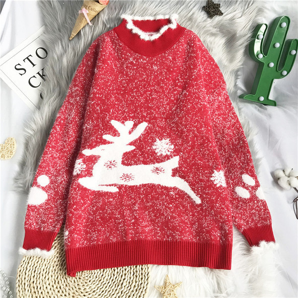 Μοντέρνο γυναικείο πουλόβερ - με γιακά και μακριά μανίκια