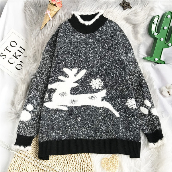 Μοντέρνο γυναικείο πουλόβερ - με γιακά και μακριά μανίκια