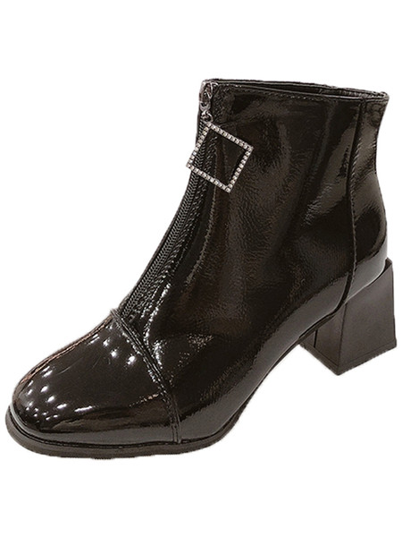 Ženske čizme s debelom petom i patentnim zatvaračem u bijeloj i crnoj boji