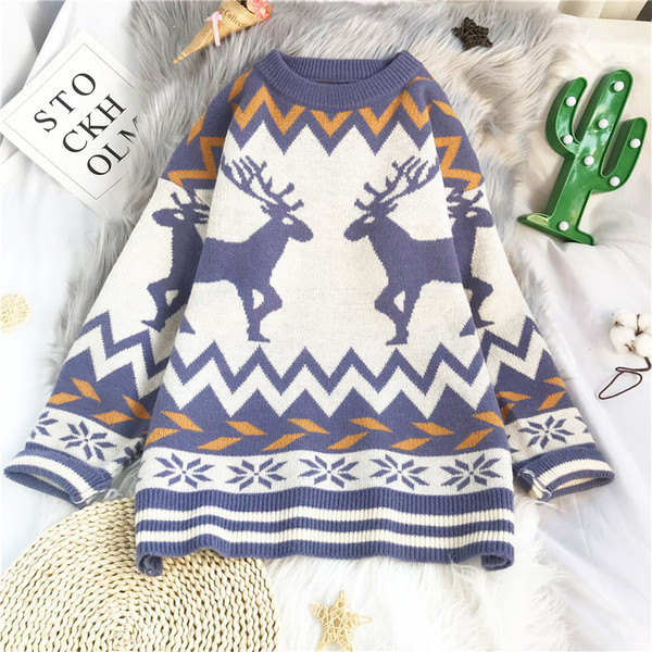 Γυναικείο πλεκτό πουλόβερ με μοτίβο και μακριά μανίκια - φαρδύ μοντέλο