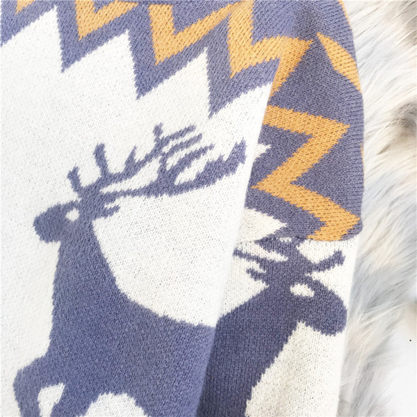 Γυναικείο πλεκτό πουλόβερ με μοτίβο και μακριά μανίκια - φαρδύ μοντέλο