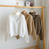 Moodne naiste kampsun polo krae ja pikkade varrukatega