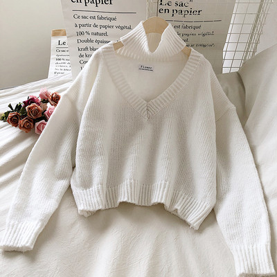 Moodne naiste kampsun polo krae ja pikkade varrukatega