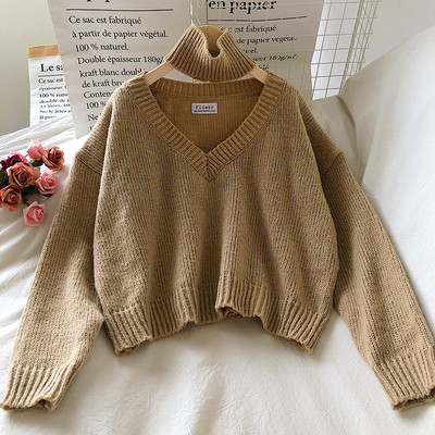 Moodne naiste kampsun polo krae ja pikkade varrukatega