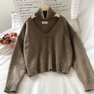 Moodne naiste kampsun polo krae ja pikkade varrukatega