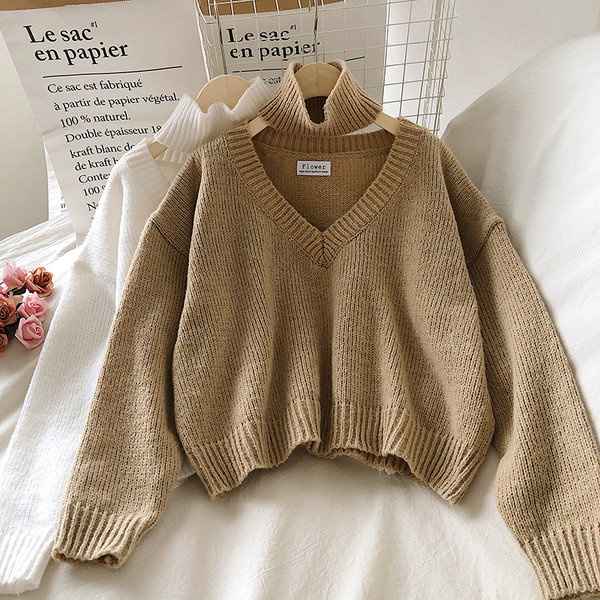 Moodne naiste kampsun polo krae ja pikkade varrukatega