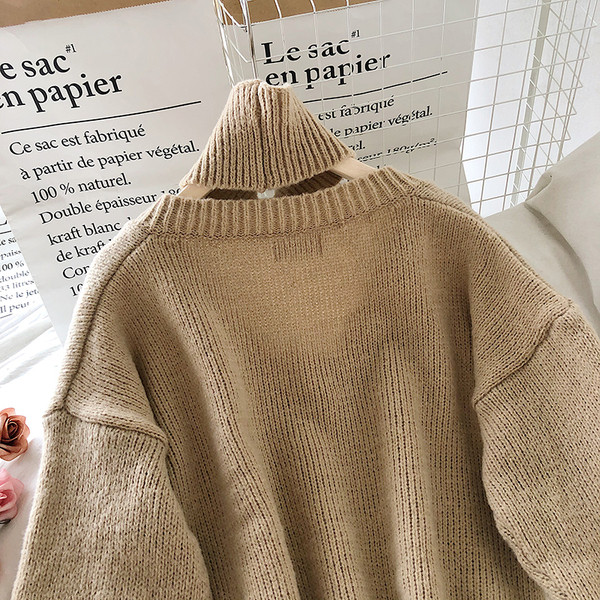 Moodne naiste kampsun polo krae ja pikkade varrukatega