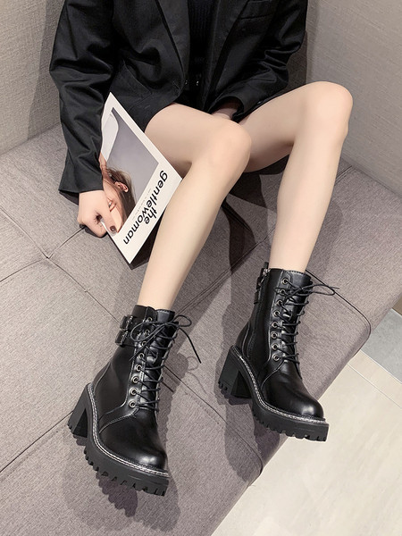 UUS Pandlaga ja 7 cm paksuse kontsaga naiste saapad - must värv