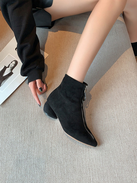 Ökoseemisnahast terava mudeliga naiste saapad lukuga - musta värvi