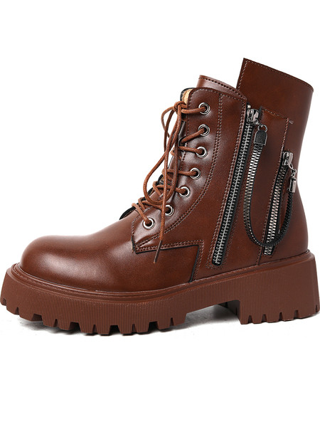 Moteriški laisvalaikio batai iš eko odos su grubiu padu ir užtrauktuku