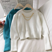 Νέο μοντέλο γυναικείο πουλόβερ με στρογγυλή λαιμόκοψη και μακριά μανίκια