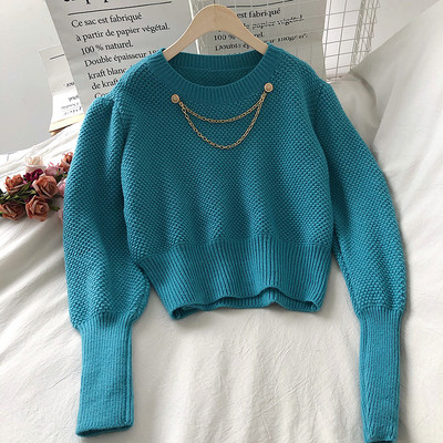 Νέο μοντέλο γυναικείο πουλόβερ με στρογγυλή λαιμόκοψη και μακριά μανίκια