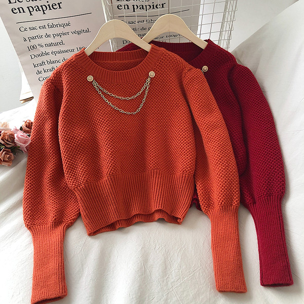 Νέο μοντέλο γυναικείο πουλόβερ με στρογγυλή λαιμόκοψη και μακριά μανίκια