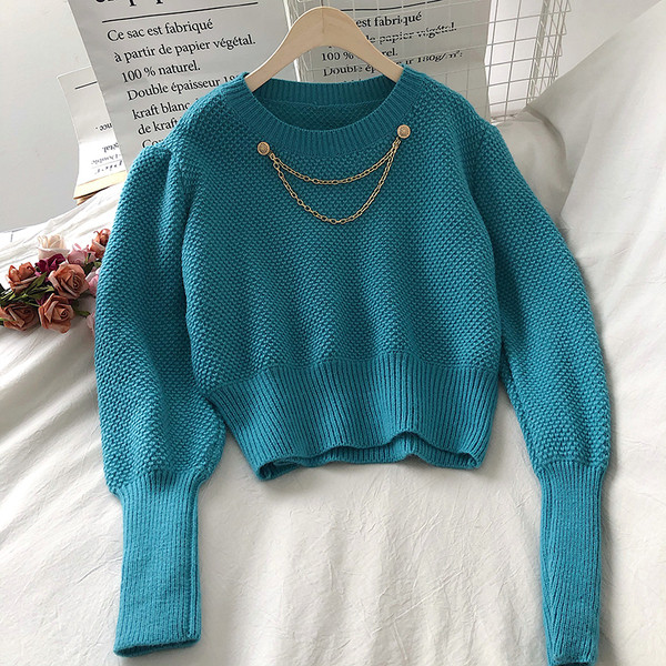 Νέο μοντέλο γυναικείο πουλόβερ με στρογγυλή λαιμόκοψη και μακριά μανίκια