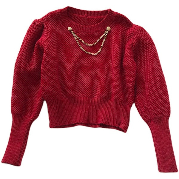 Νέο μοντέλο γυναικείο πουλόβερ με στρογγυλή λαιμόκοψη και μακριά μανίκια