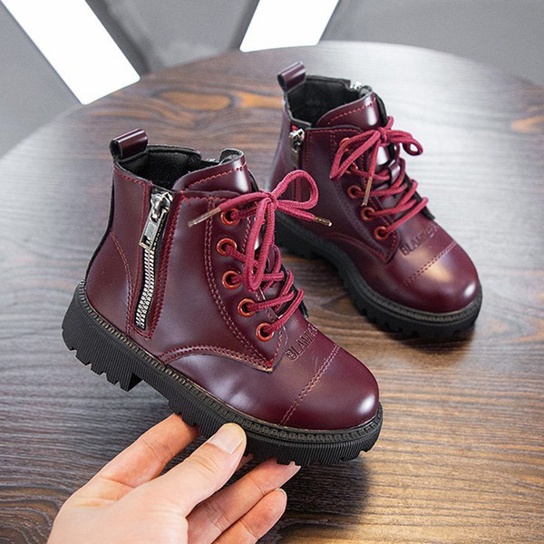 Vaikiški odiniai batai su užtrauktuku ir raišteliais mergaitėms