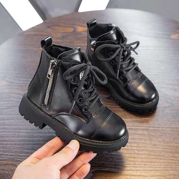 Vaikiški odiniai batai su užtrauktuku ir raišteliais mergaitėms