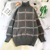 Πλεκτό γυναικείο πουλόβερ με υψηλό γιακά - φαρδύ μοντέλο