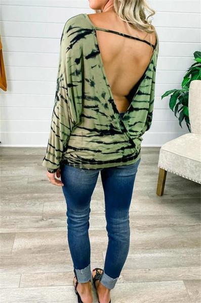 Šiuolaikinė moteriška palaidinė apnuoginta nugara ir ilgomis rankovėmis