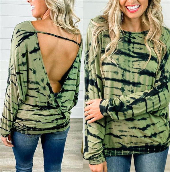 Šiuolaikinė moteriška palaidinė apnuoginta nugara ir ilgomis rankovėmis