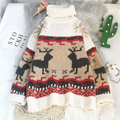 Lai kõrge kraega naiste kootud kampsun mudel