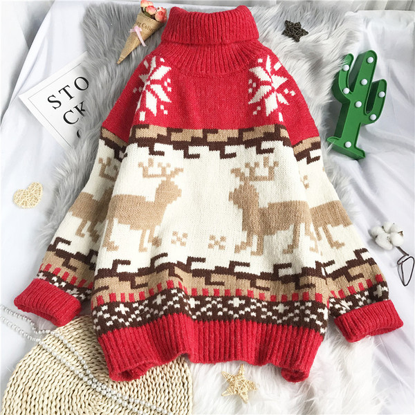 Lai kõrge kraega naiste kootud kampsun mudel