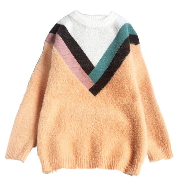 Casual γυναικείο πουλόβερ - με στρογγυλή λαιμόκοψη και μακριά μανίκια