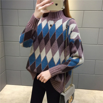 Casual γυναικείο πουλόβερ με κολάρο  - φαρδύ μοντέλο