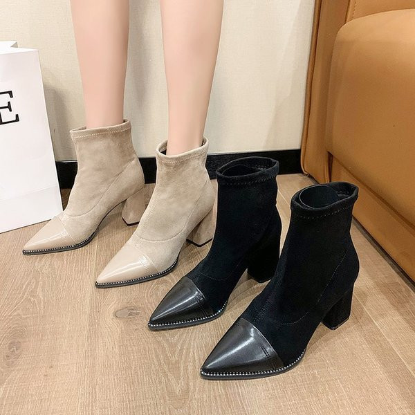 Stiilsed paksu kontsaga naiste saapad - terava otsaga mudel