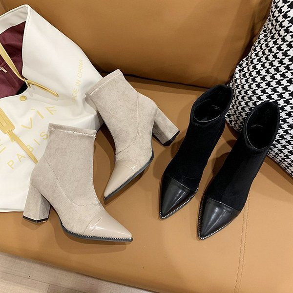 Stiilsed paksu kontsaga naiste saapad - terava otsaga mudel