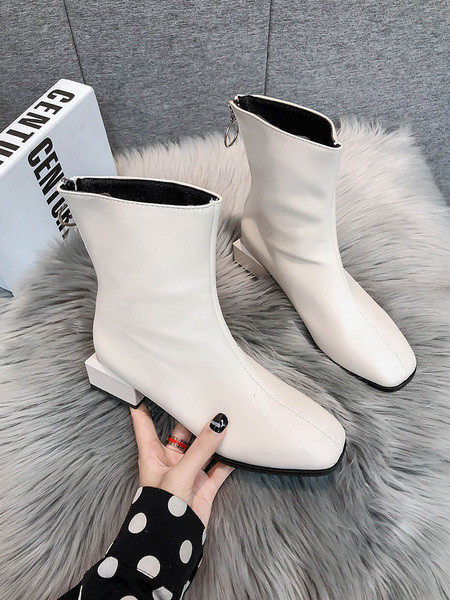 Γυναικείες γυναικείες δερμάτινες μπότες με τετράγωνο τακούνι