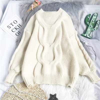 Kootud naiste kampsun ümara kaelusega ja pikkade varrukatega