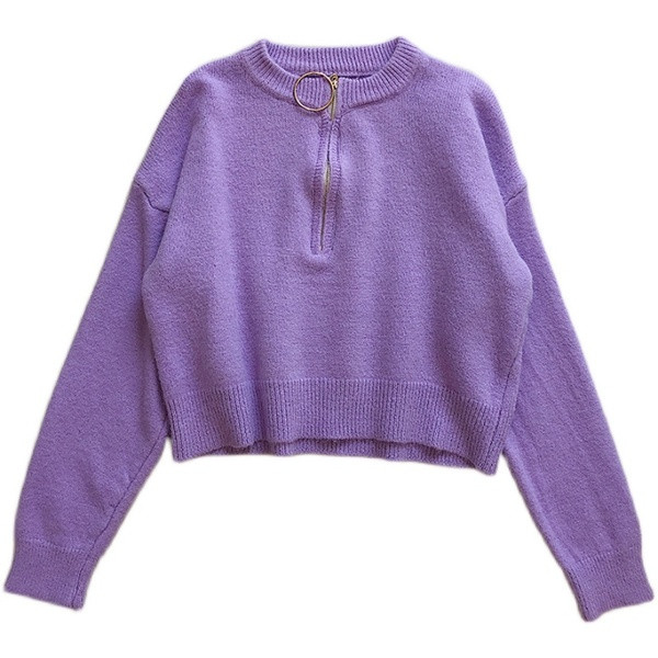 Casual γυναικείο πουλόβερ με φερμουάρ και στρογγυλή λαιμόκοψη