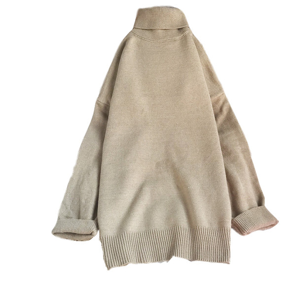 Modernus moteriškas megztinis aukšta apykakle – ilgas modelis