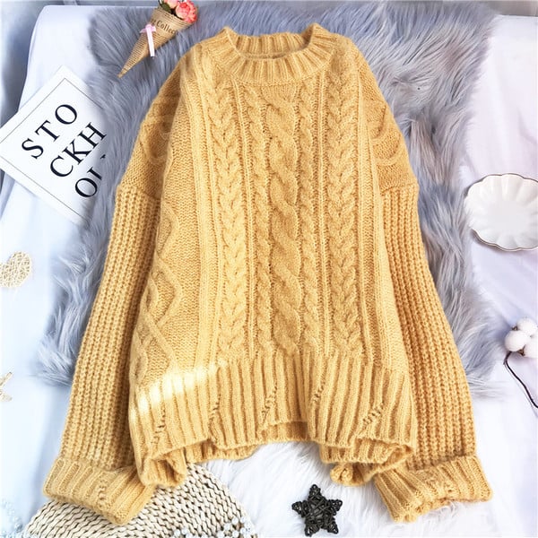 Νέο μοντέλο πλεκτό γυναικείο πουλόβερ με στρογγυλή λαιμόκοψη