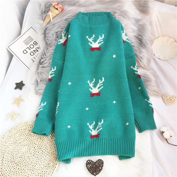 Naiste madala polo kraega kootud kampsun - lai mudel